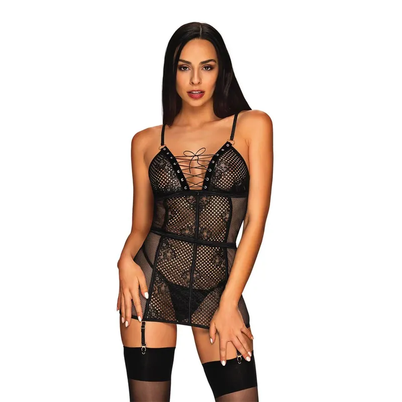 Basitta Chemise mit String schwarz - S/M