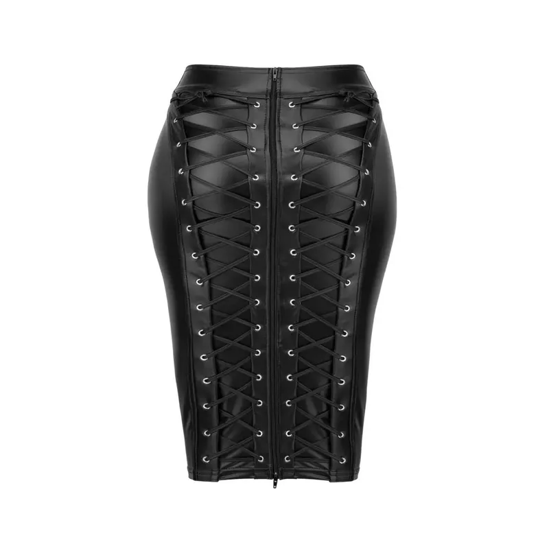 Schwarzer Rock aus Powerwetlook F273 - 6XL