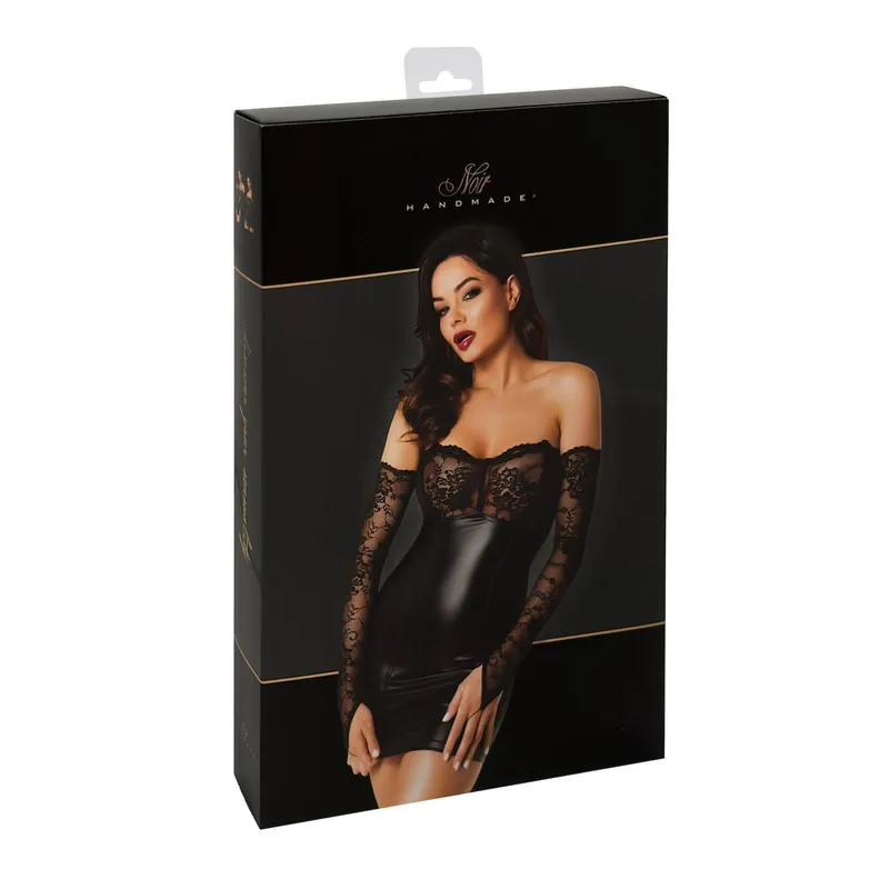 F340 Wetlook Minikleid mit Spitze - 3XL