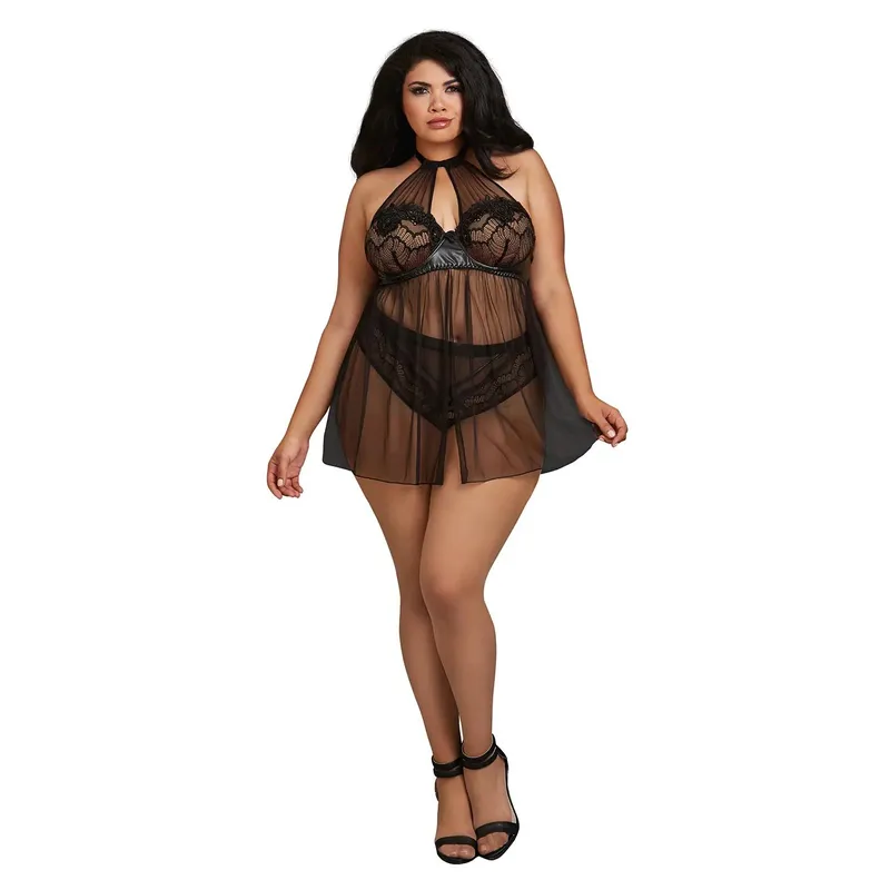 Babydoll DR11796 mit String schwarz - XL
