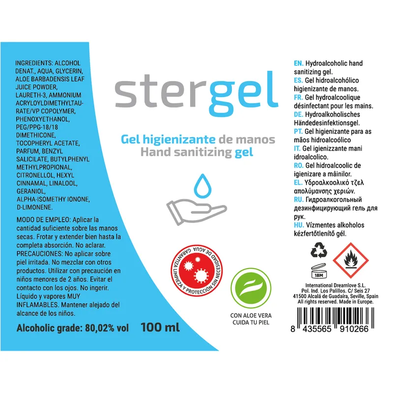 Stergel Hydroalkoholisches Desinfektionsgel Aloe Vera - 100 ml