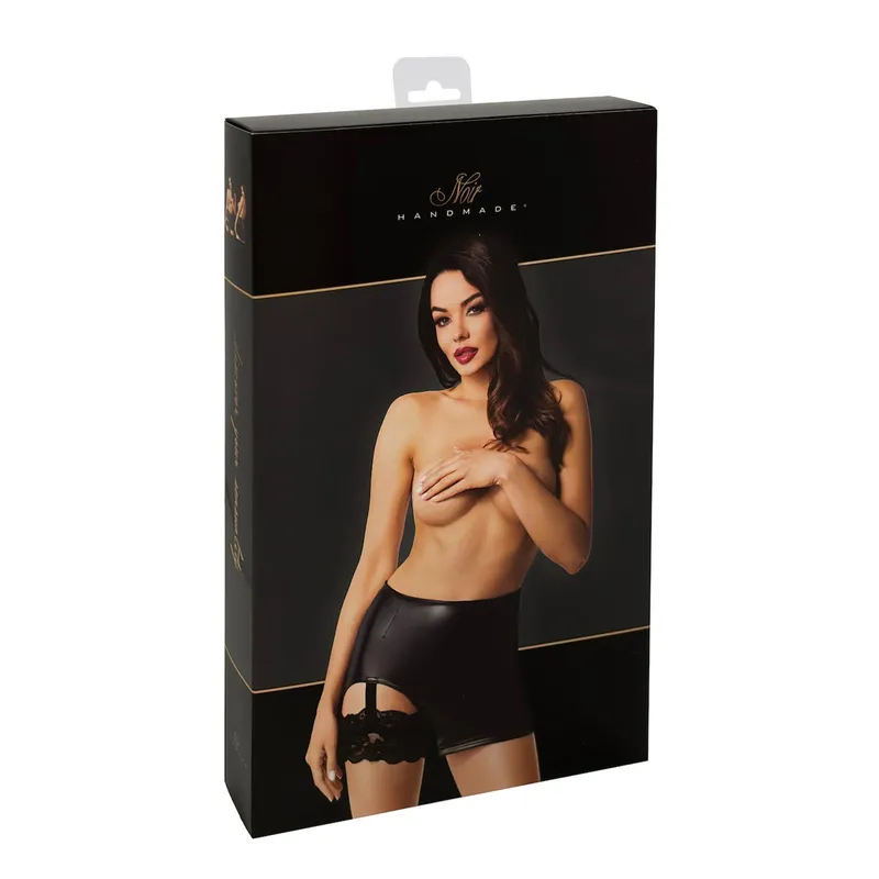 F345 Wetlook Minirock mit Strumpfband - 3XL