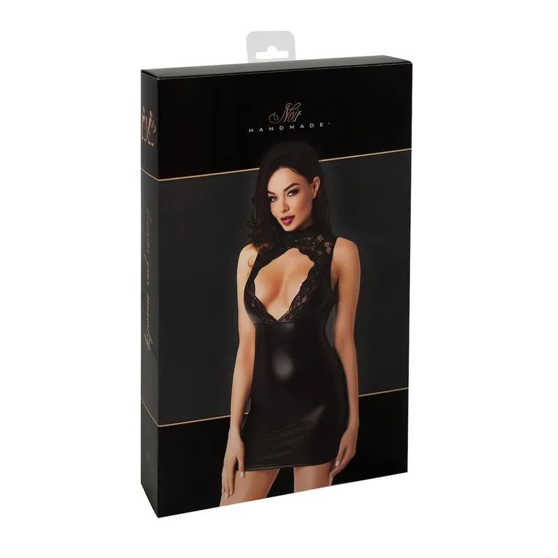 F343 Wetlook Minikleid mit Spitze - S
