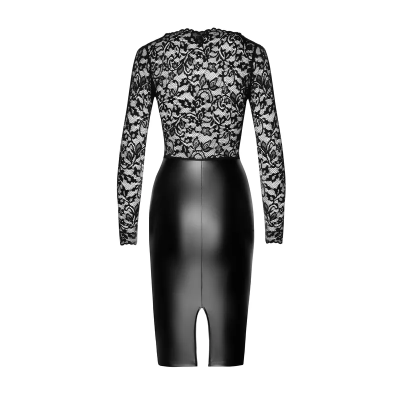 Halblanges Wetlook Kleid F295 mit Spitze - 3XL