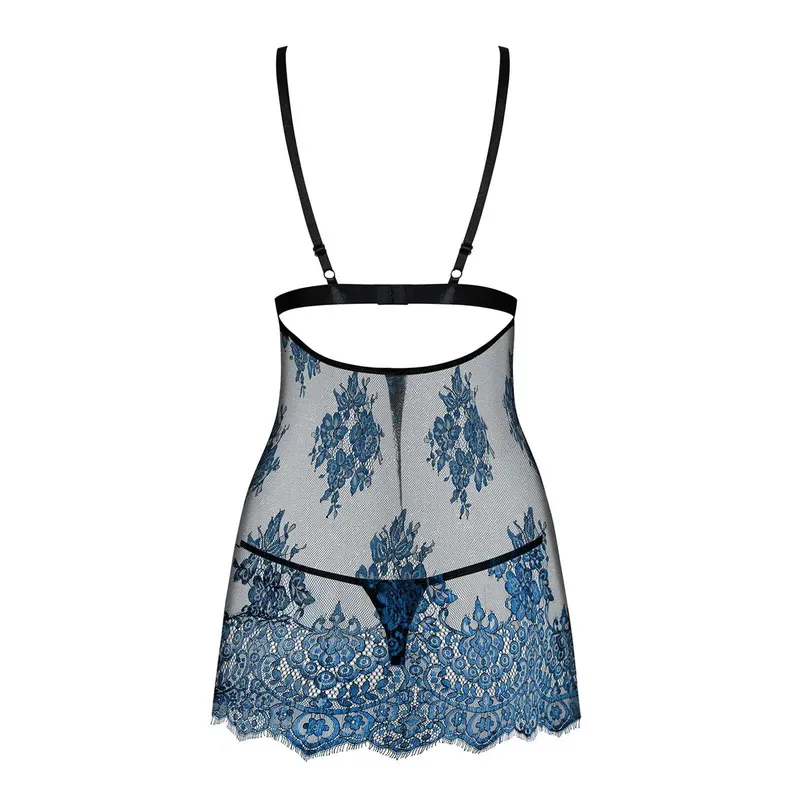 Babydoll und String Yassmyne schwarz/blau - S/M