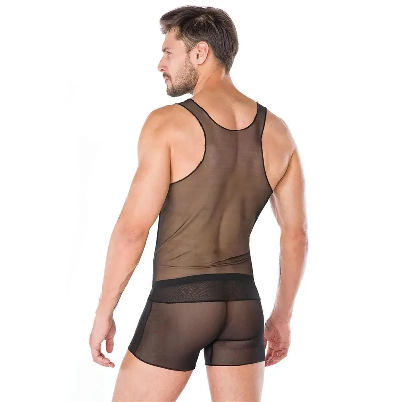 Hemd-Boxer-Set MC/9038 aus schwarzen Tüll für Herren 2XL/3XL