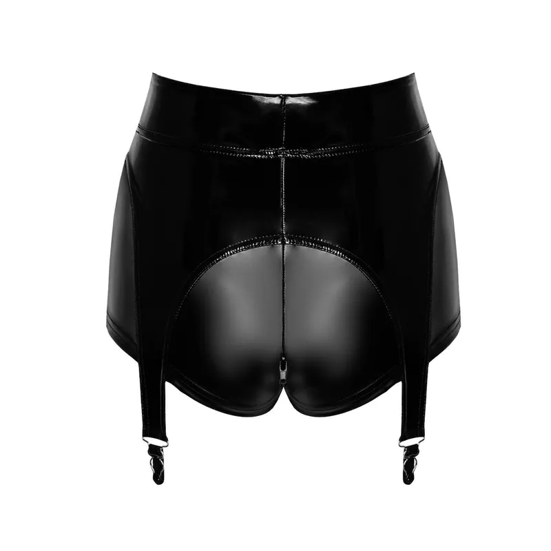 F325 Wetlook Shorts mit PVC Strumpfhaltern - S