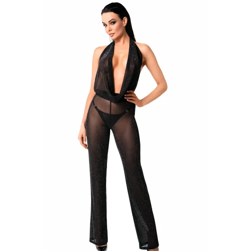Bodystocking F350 mit Wasserfallausschnitt schwarz - 3XL