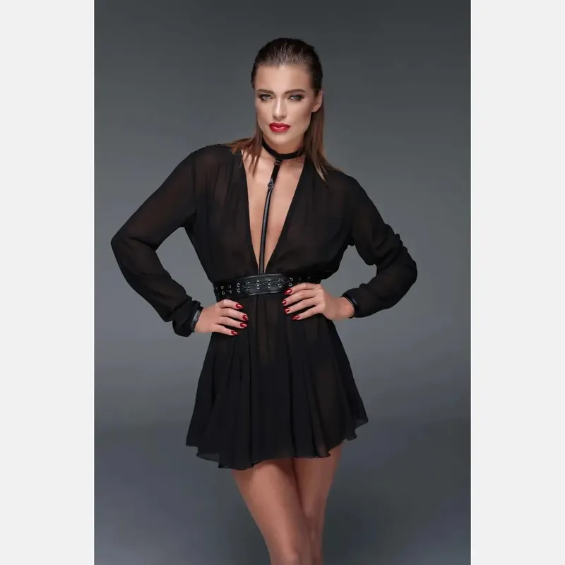 schwarzes Chiffon Minikleid mit choker F150 - 3XL