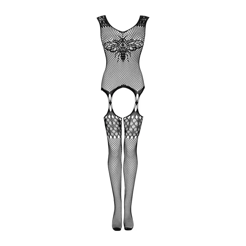 Bodystocking G323 mit offenem Schritt schwarz - S-L