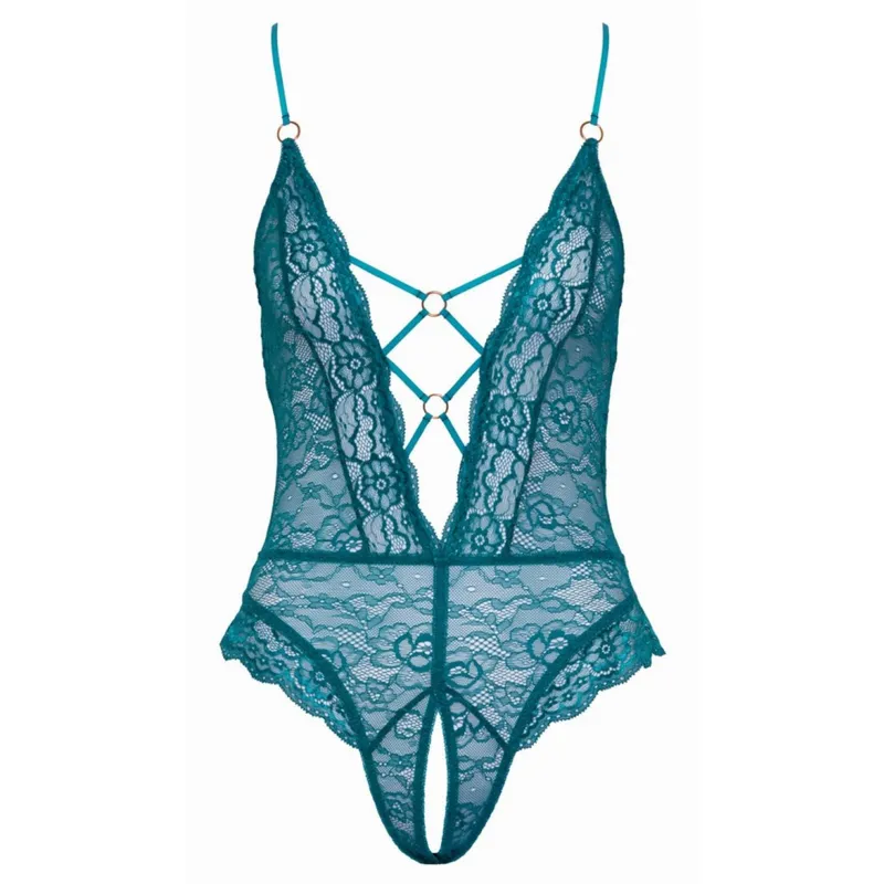 Bodysuit mit offenem Schritt - Grün-blau Größe S