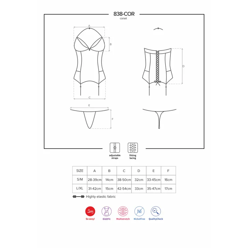 Corsage 838-COR-3 mit String rot - S/M
