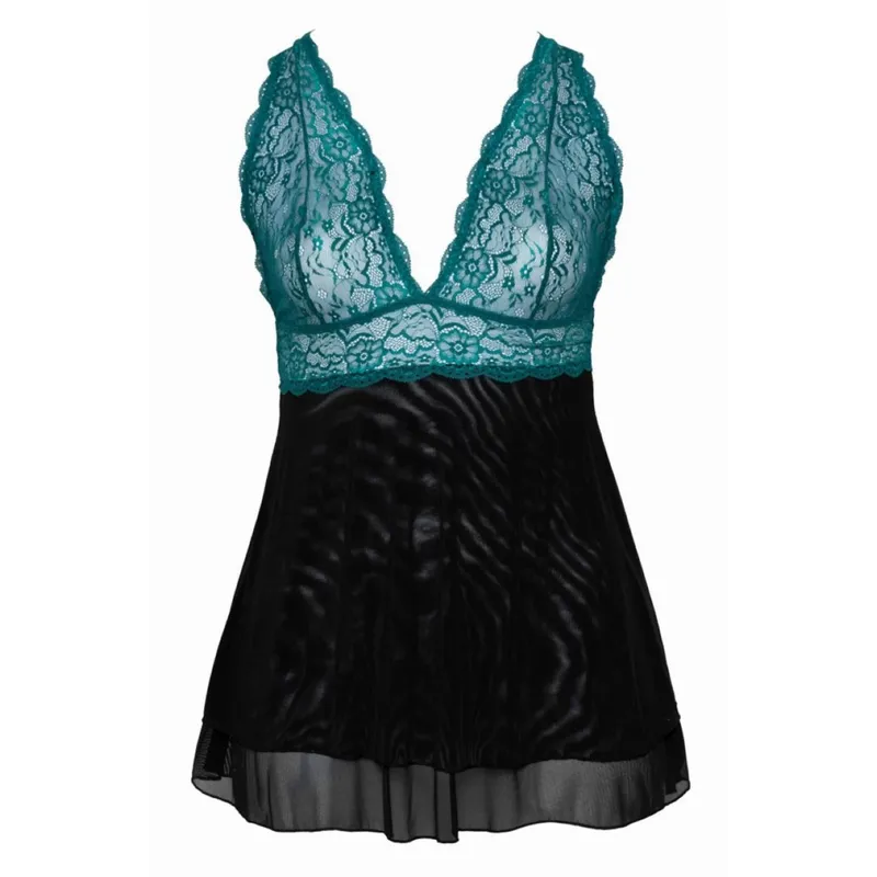Babydoll Petrol - Schwarz & Grün-Blau Größe 4XL