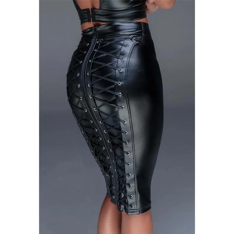 schwarzer Rock aus Powerwetlook F152 - 6XL