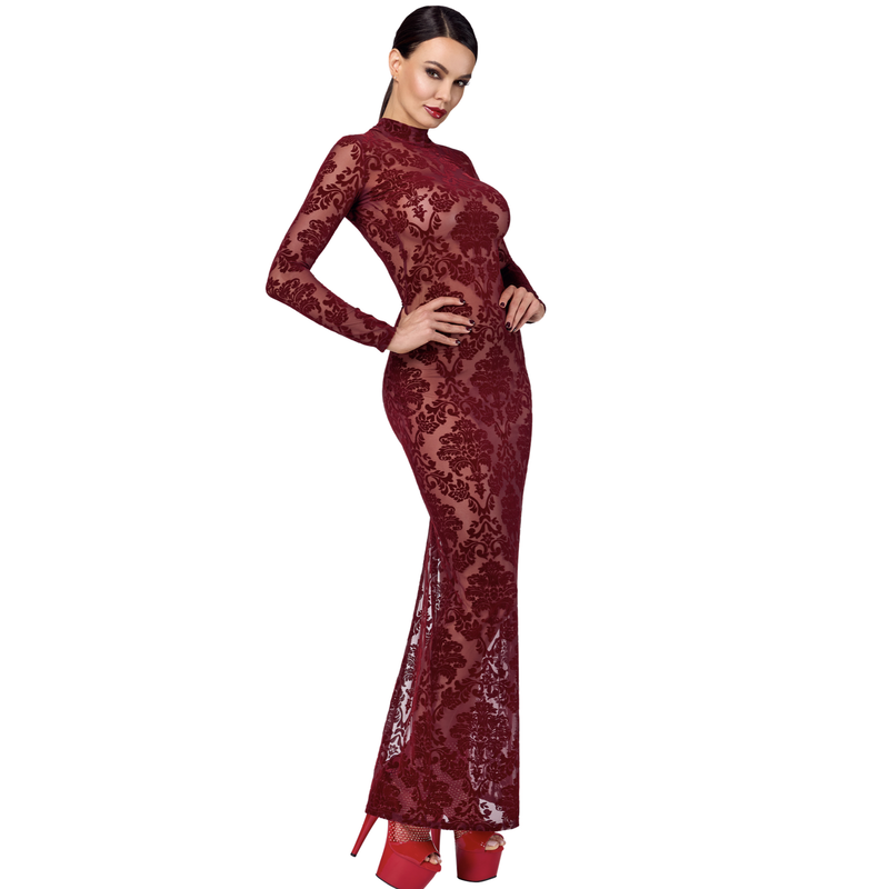 Langes Flockkleid F383 Kink Royal rot - 3XL