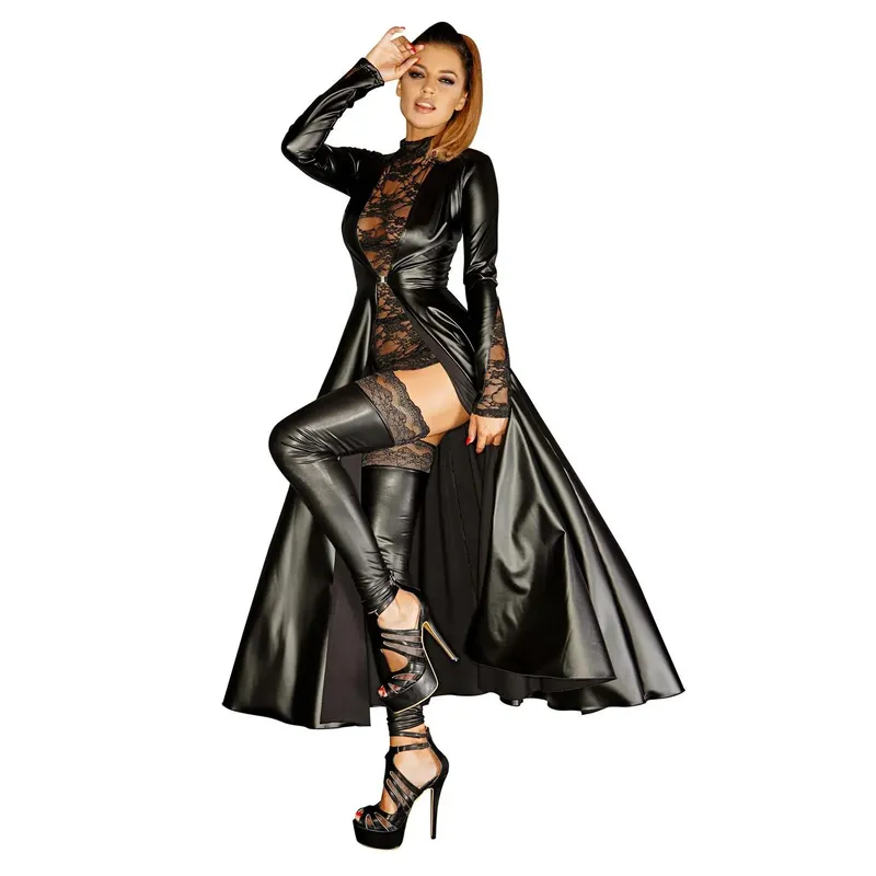 schwarzer langer Mantel F128C 6XL