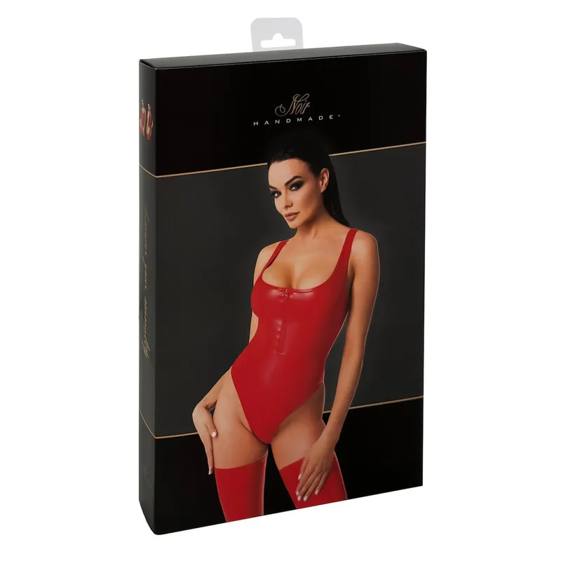 Wetlook Body F352 mit Frontreißverschluss rot - 3XL