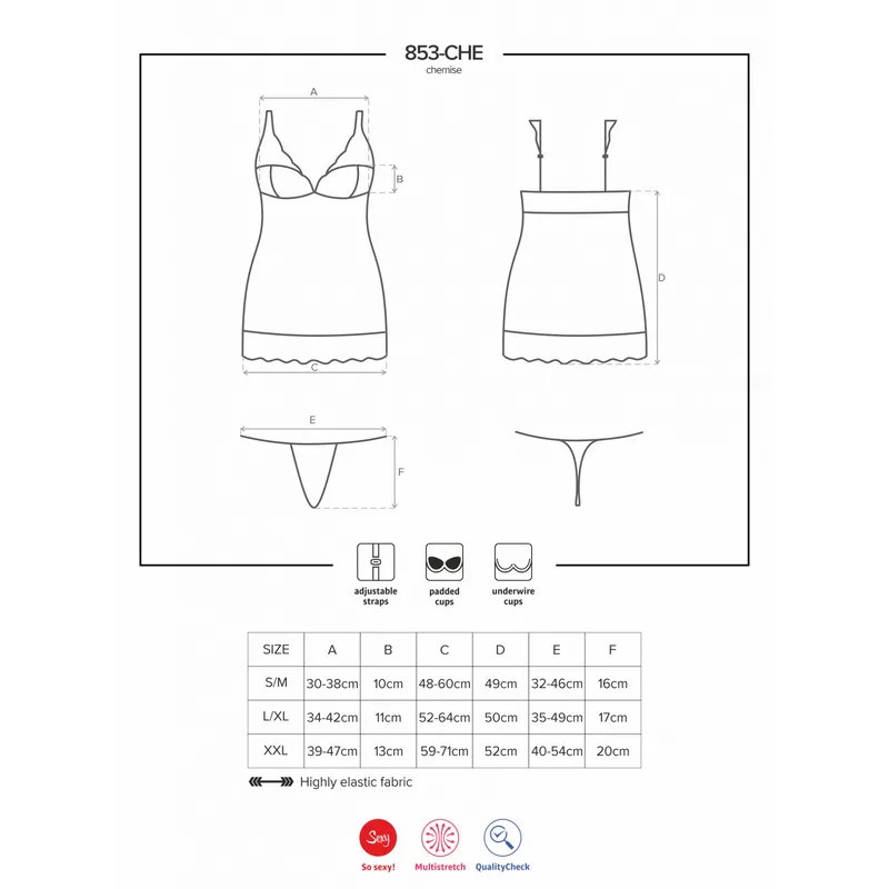 Chemise, Babydoll 853-CHE-3 rot - S/M