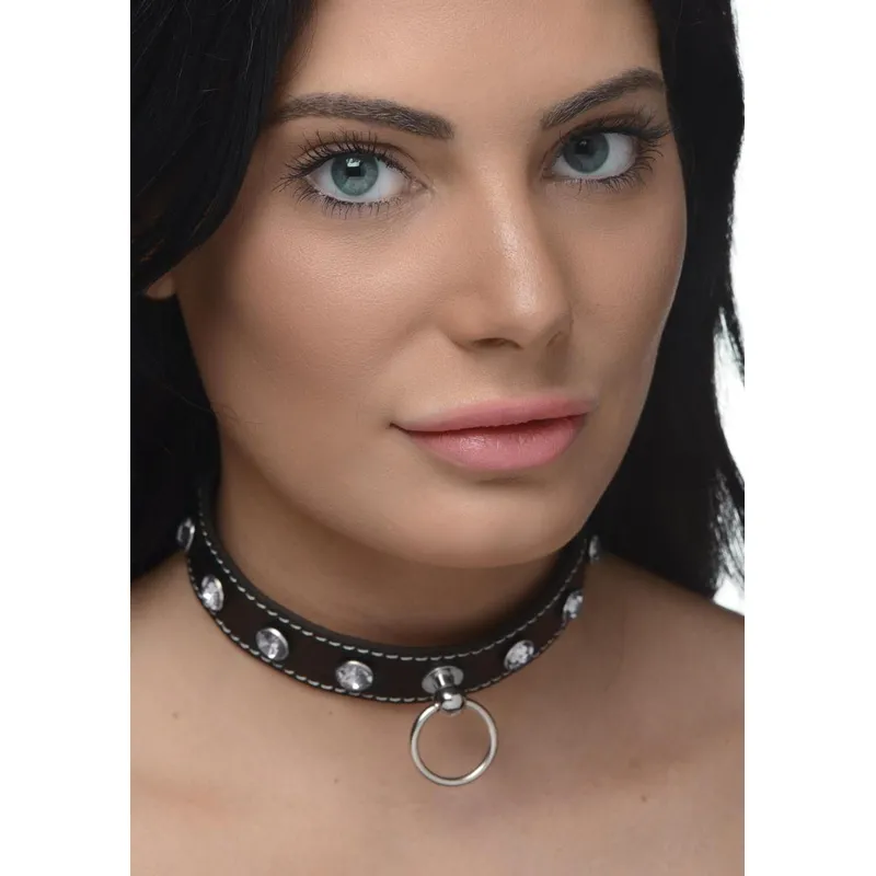 Diamant-Halsband mit O-Ring - Schwarz
