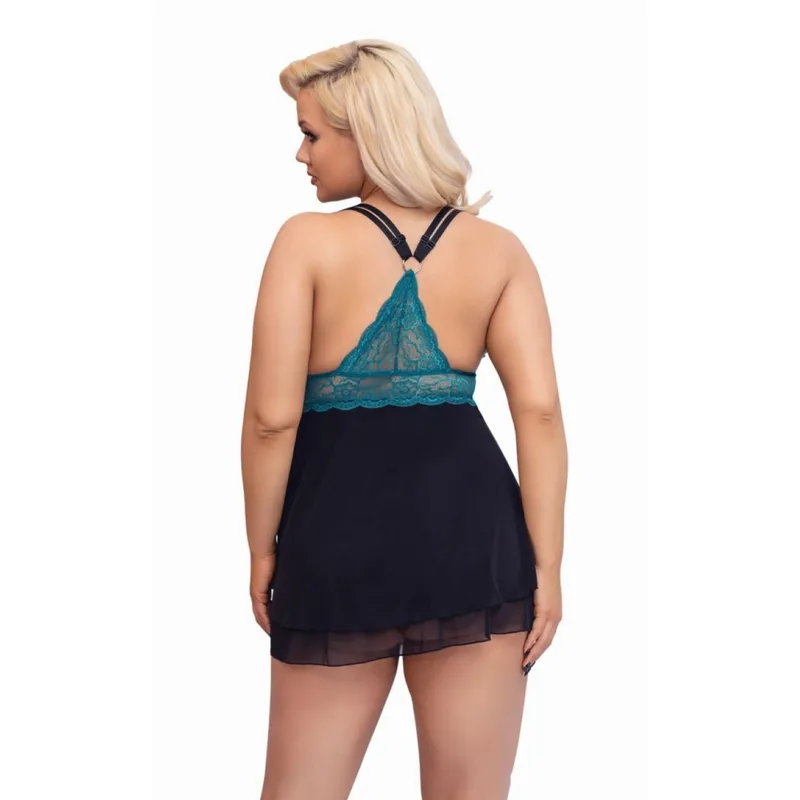Babydoll Petrol - Schwarz & Grün-Blau Größe 4XL