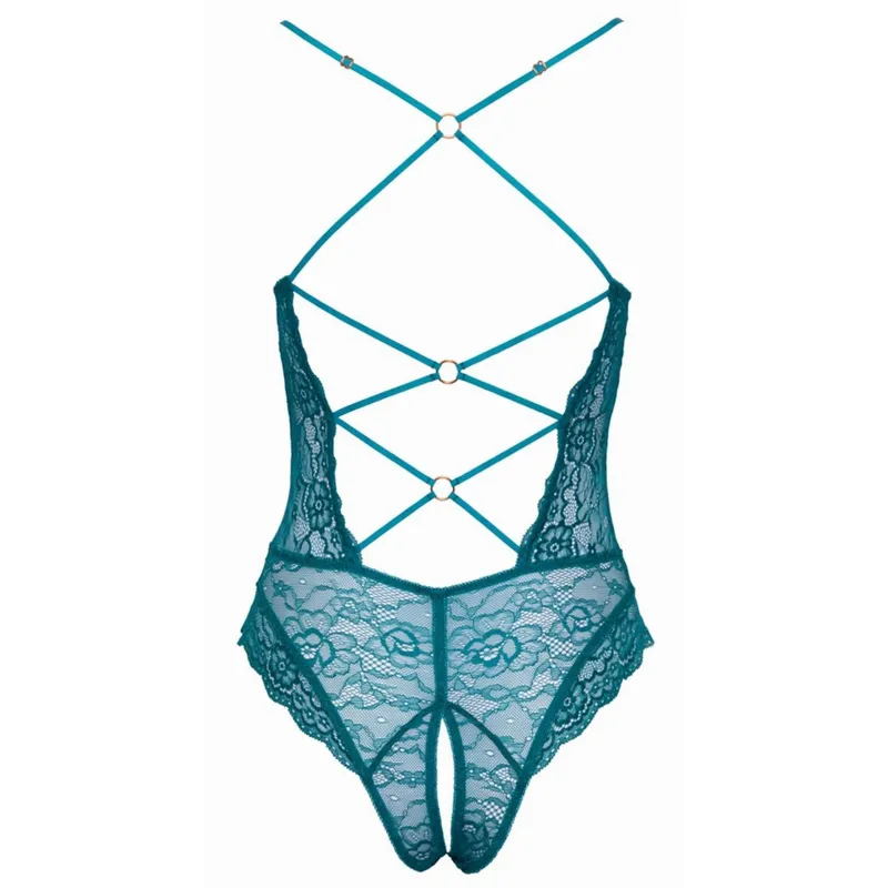 Bodysuit mit offenem Schritt - Grün-blau Größe XL