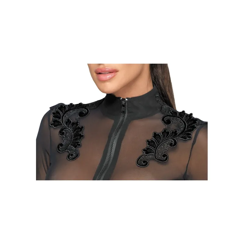 Tüll Body F221 mit Stickerei schwarz - 3XL