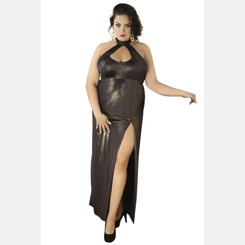langes goldenes Wetlook-Kleid C/4003 54/56 von Andalea