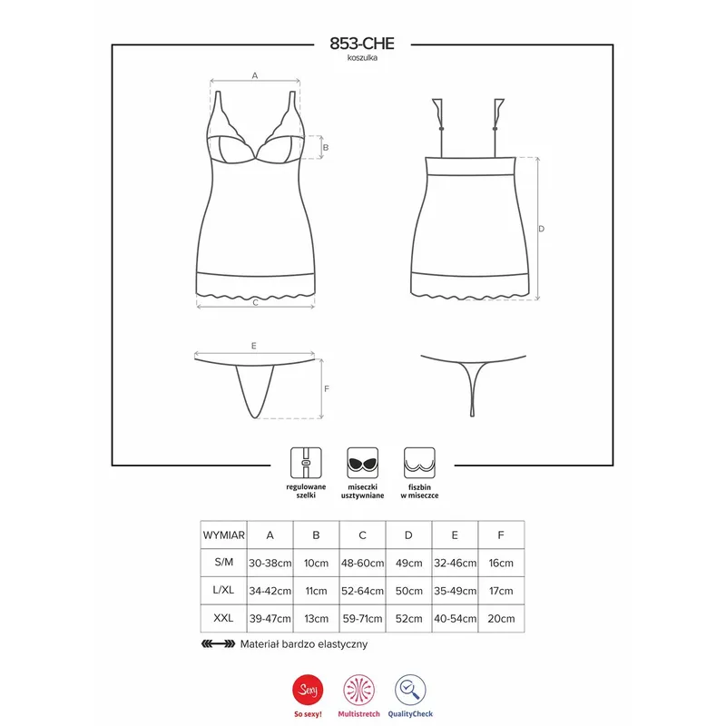 Chemise, Babydoll 853-CHE-2 weiß - S/M