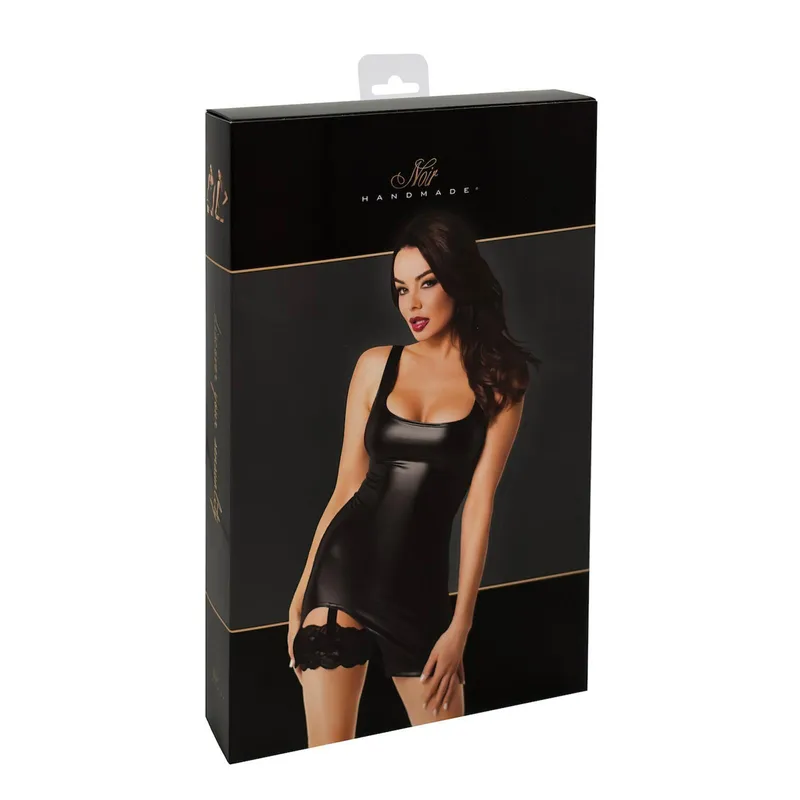 F344 Wetlook Minikleid mit Strumpfband - 3XL