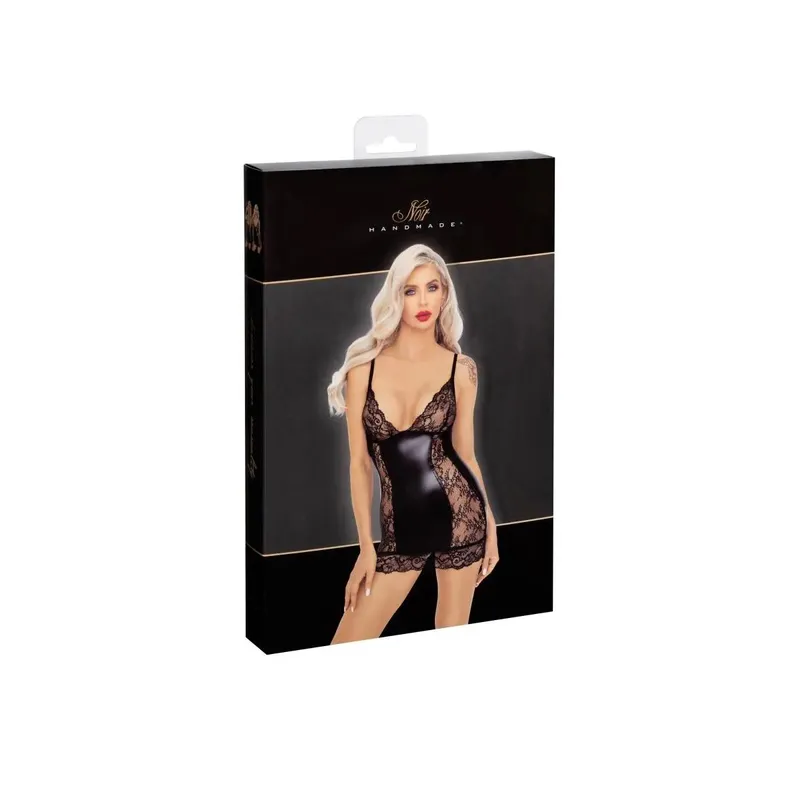 Kurzes Powerwetlook Kleid F282 mit Spitzeneinsätzen - XL