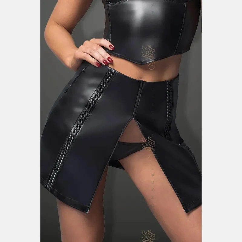 schwarzer Kunstleder Rock F171 - XL