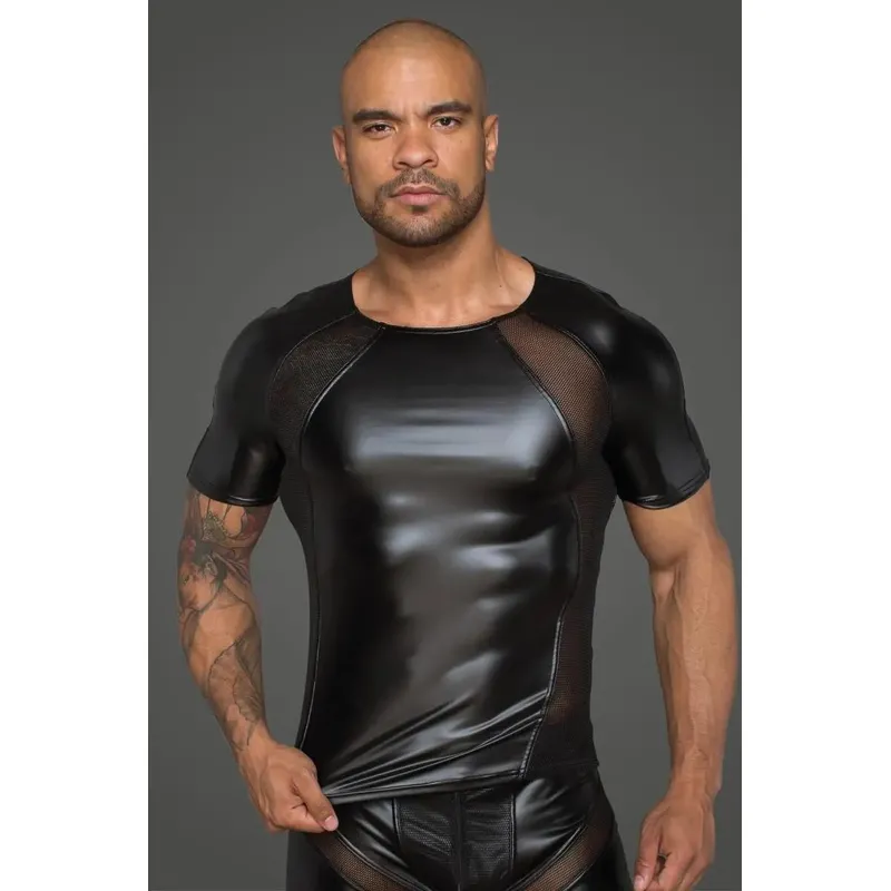 Herren T-Shirt aus Powerwetlook mit 3D Netzeinsätzen H056 schwarz - 4XL