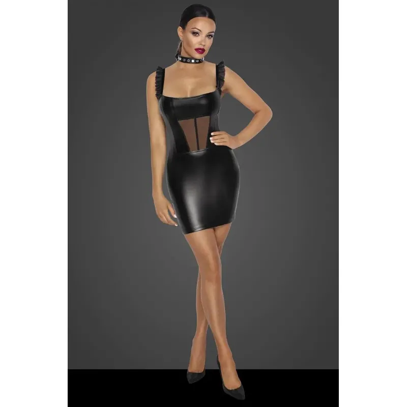 Wetlook Minikleid F257 schwarz - 3XL