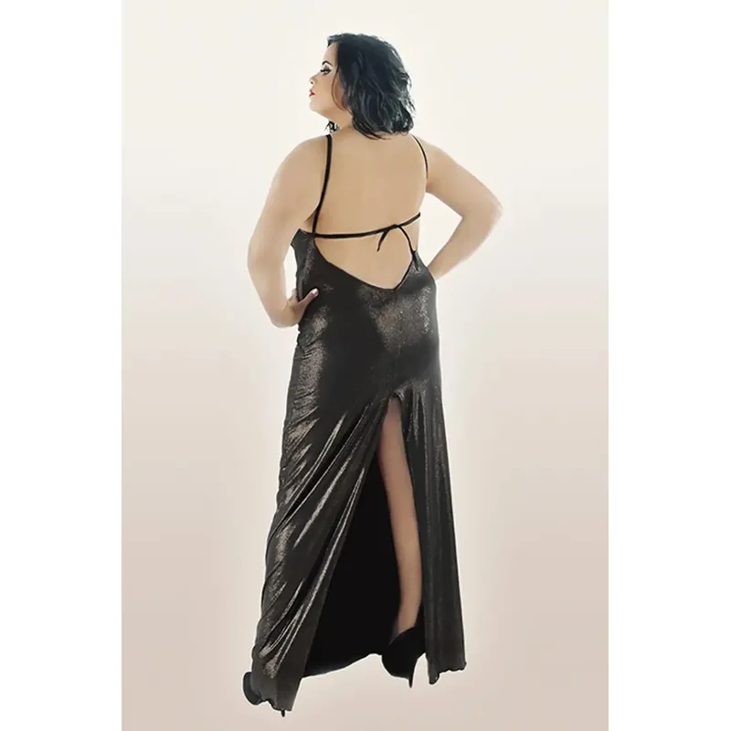 langes goldenes Wetlook-Kleid C/4001 54/56 von Andalea