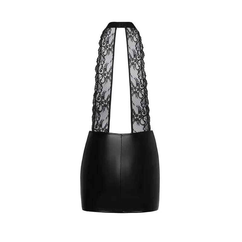 Kurzes Powerwetlook Kleid F279 mit Spitze- 3XL