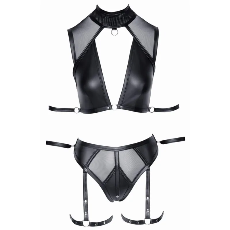 BH Set Bondage mit Trägern - Schwarz Größe XL