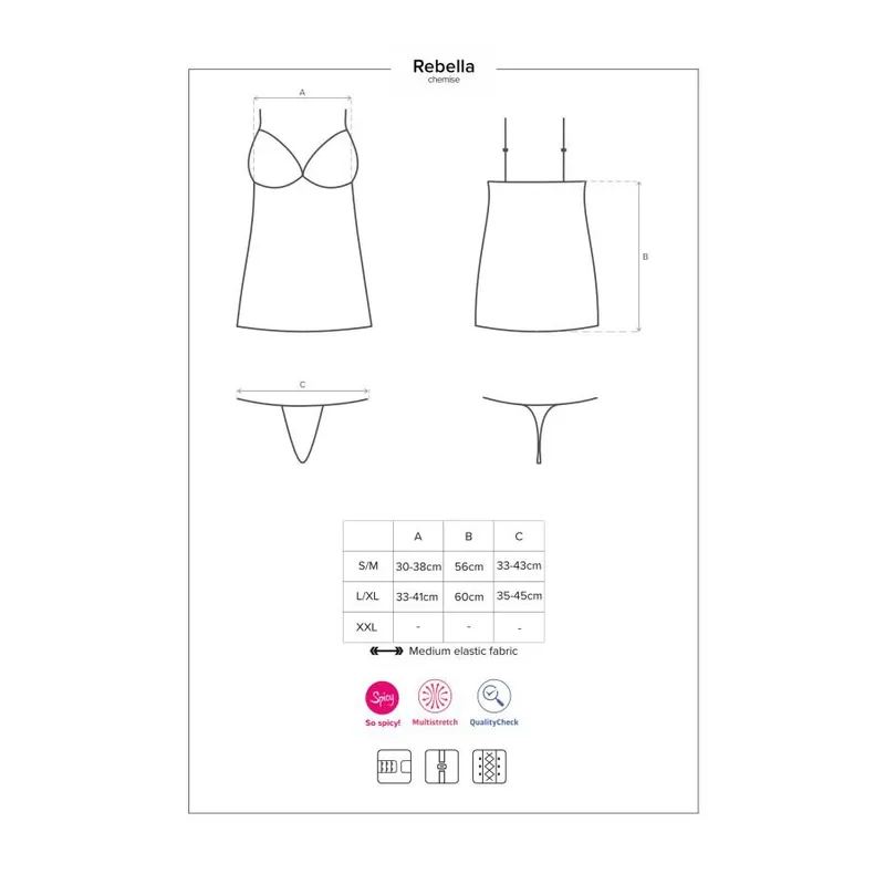 Chemise Redella mit String schwarz - L/XL