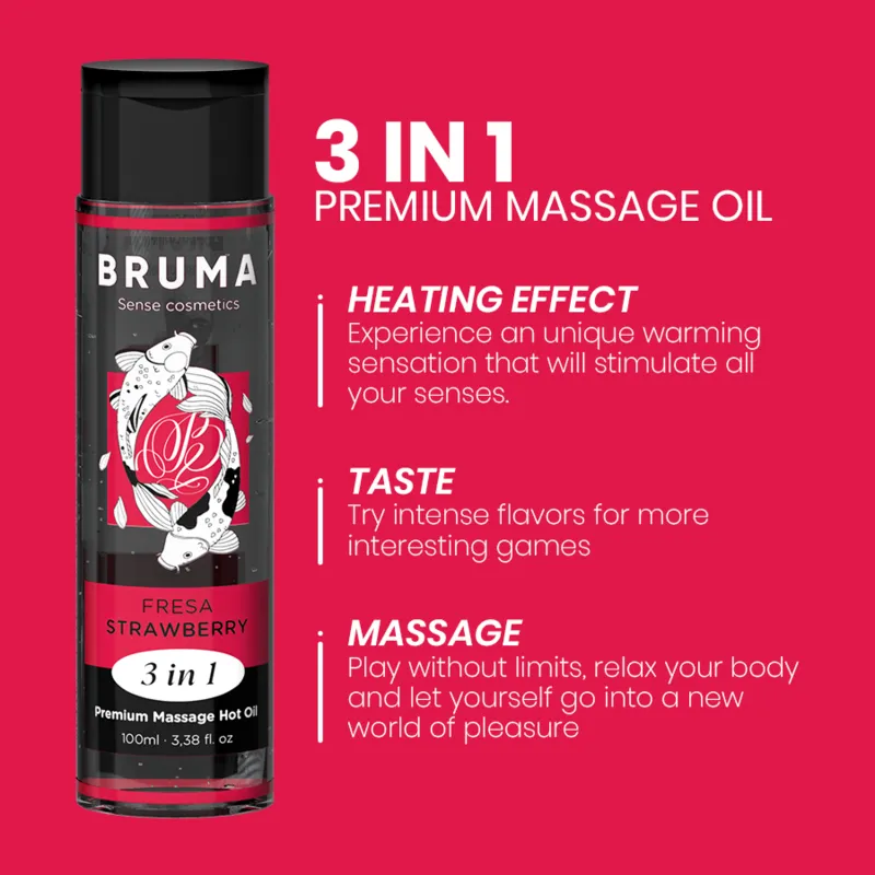 Bruma Premium Massageöl mit Wärmeeffekt Erdbeer Geschmack 3 In 1 - 100 ml