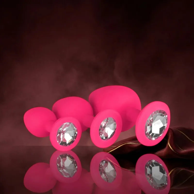 Analplug aus Silikon mit Diamant - pink