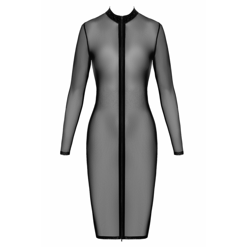 Halblanges Kleid F347 aus feinem Netz schwarz - 3XL