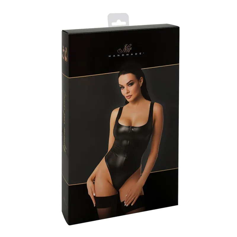Wetlook Body F333 mit Frontreißverschluss schwarz - 3XL
