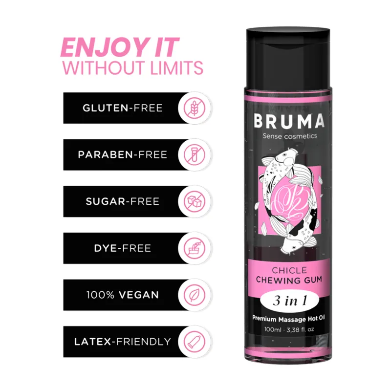 Bruma Premium Massageöl mit Wärmeeffekt Gum Geschmack 3 In 1 - 100 ml