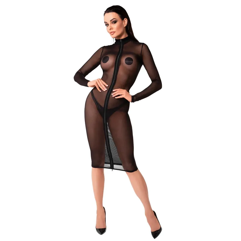 F347 halblanges Kleid aus feinem Netz - 3XL