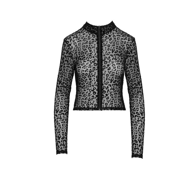 Leopardenflock Top F289 mit langen Ärmeln - 3XL