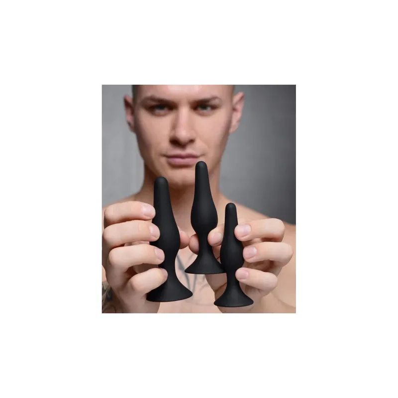 3 X Set Analplugs Trainer Silikon Schwarz