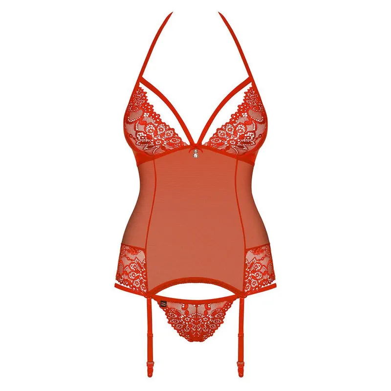 Corsage 838-COR-3 mit String rot - S/M