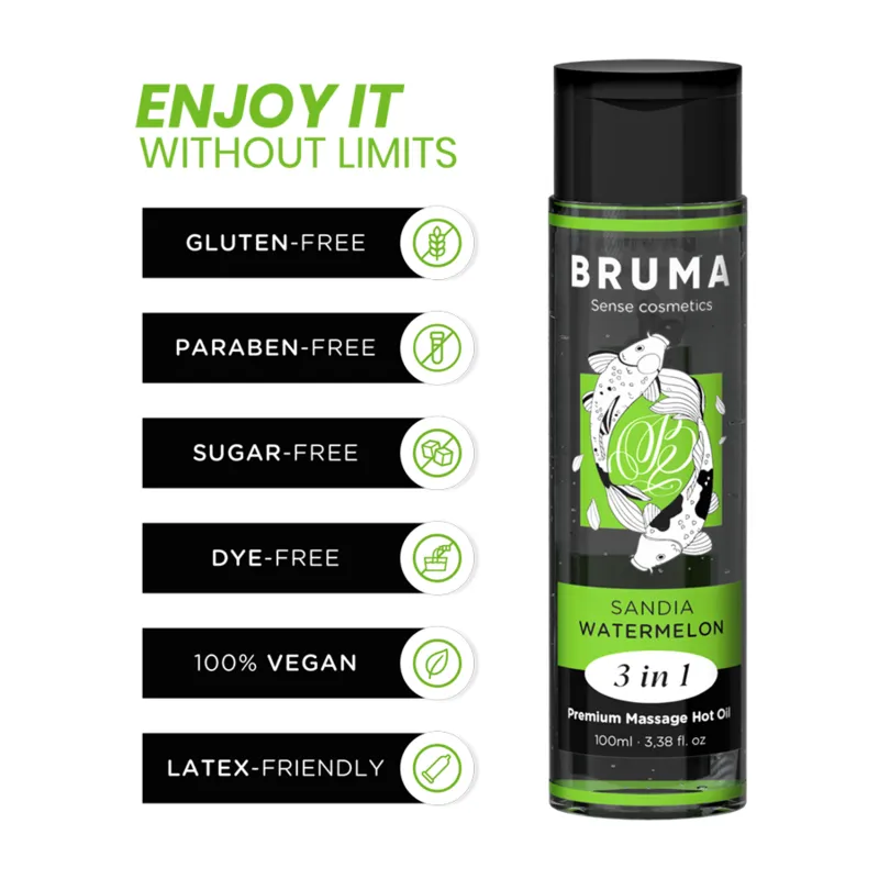 Bruma Premium Massageöl mit Wärmeeffekt Wassermelone Geschmack 3 In 1 - 100 ml