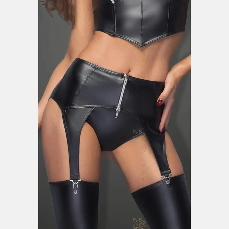 schwarzer Strapsgürtel mit silbernem Zipper F166 - 2XL