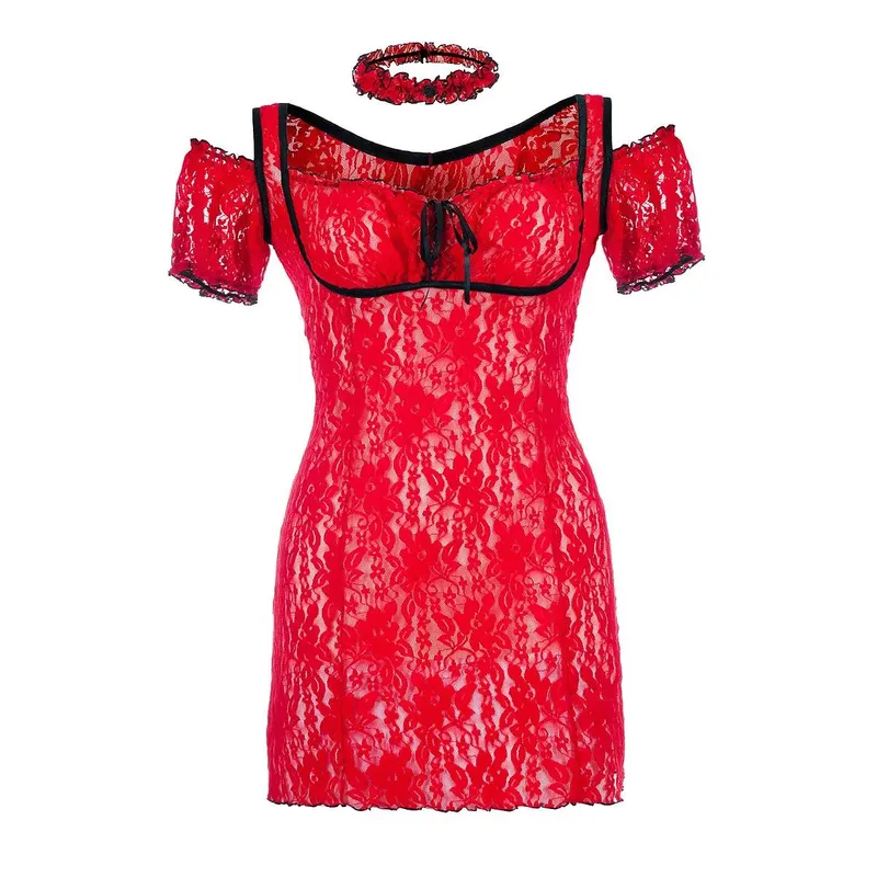 Chemise SB/1008 mit Halsband Sexy Base Kollektion rot von Andalea