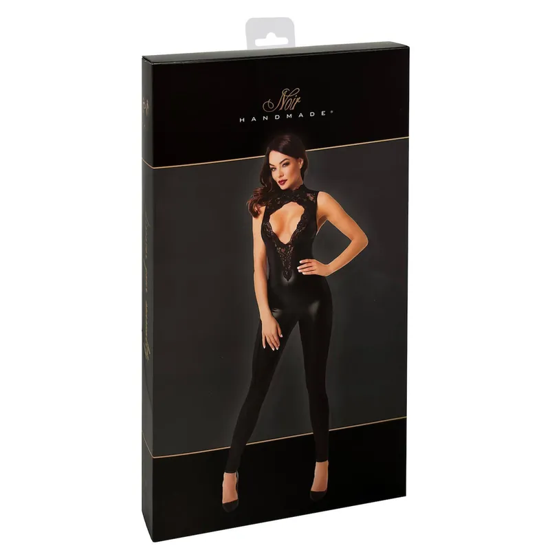 F342 Wetlook Overall mit Spitzen Ausschnitt - 3XL